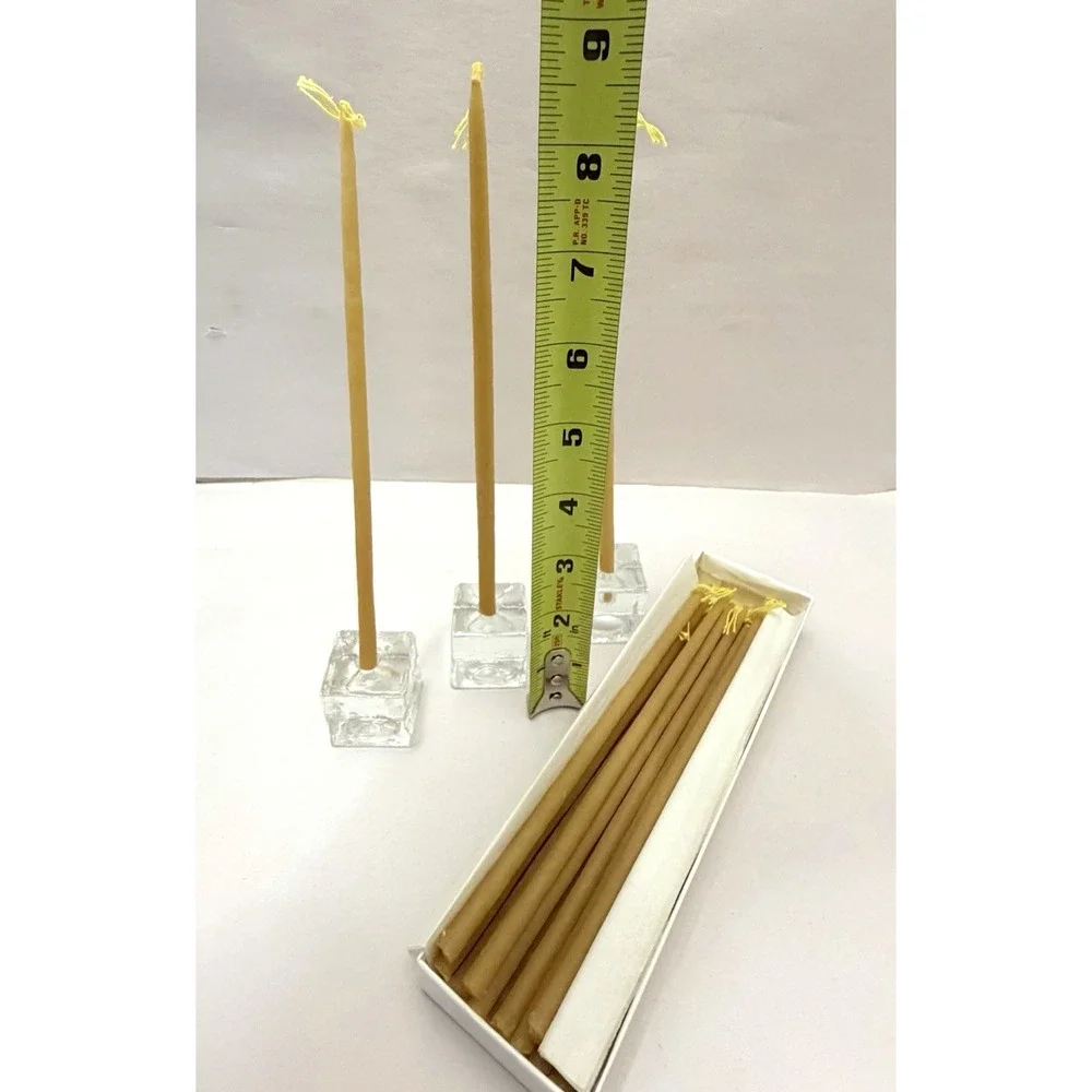 Art Glass VTG Cube Candle Holder Taper Mini Beeswax Candles MCM 3PC Set Findland